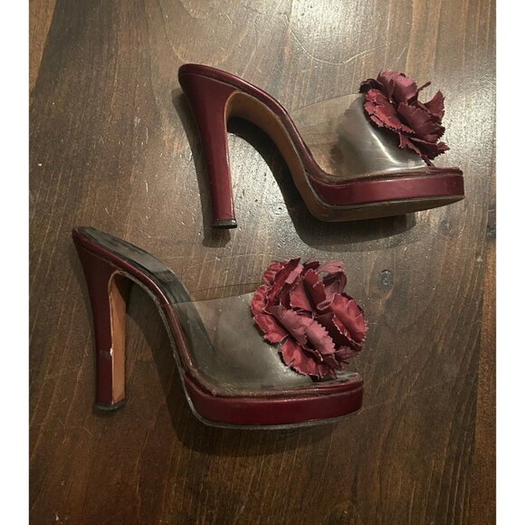 Kimel California Vintage Floral Red Heels Sandals Open Toe Women's Shoes Size 7 - Picture 2 of 8